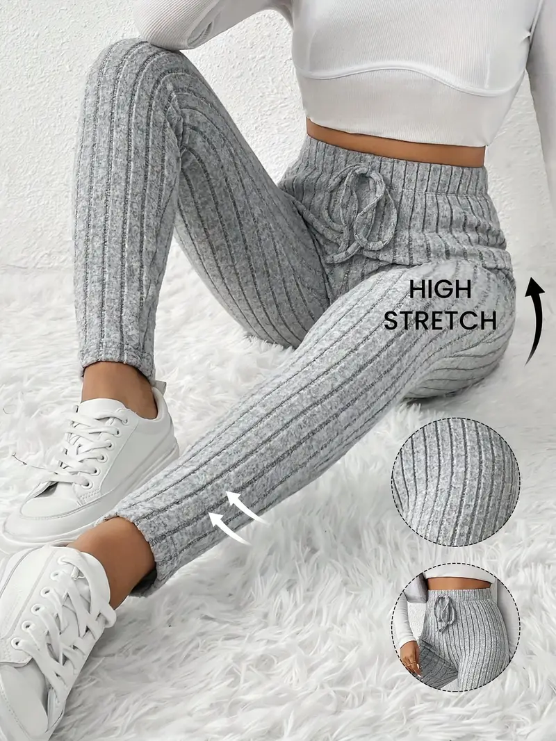 Zhari – Rippstrick-Leggings mit hohem Bund und Kordelzug - Image 13
