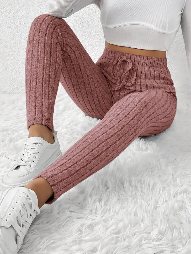 Zhari – Rippstrick-Leggings mit hohem Bund und Kordelzug - Image 17