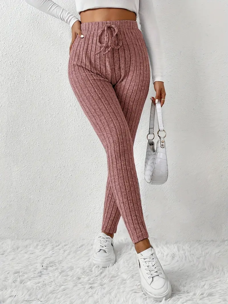 Zhari – Rippstrick-Leggings mit hohem Bund und Kordelzug - Image 3