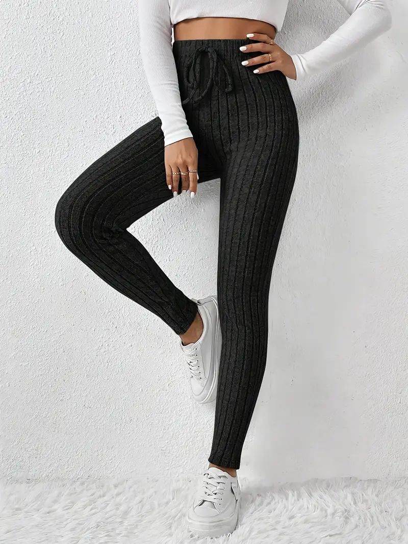 Zhari – Rippstrick-Leggings mit hohem Bund und Kordelzug - Image 5