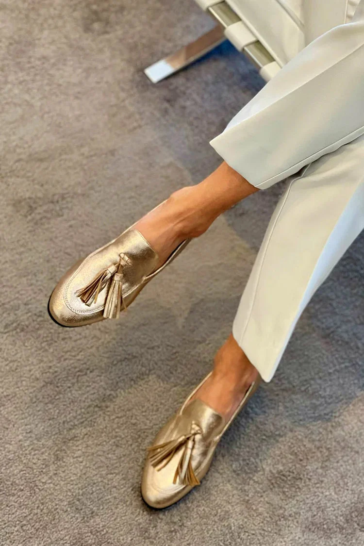 Zimena - Goldene Loafer mit metallischem Glanz und Fransen - Image 2