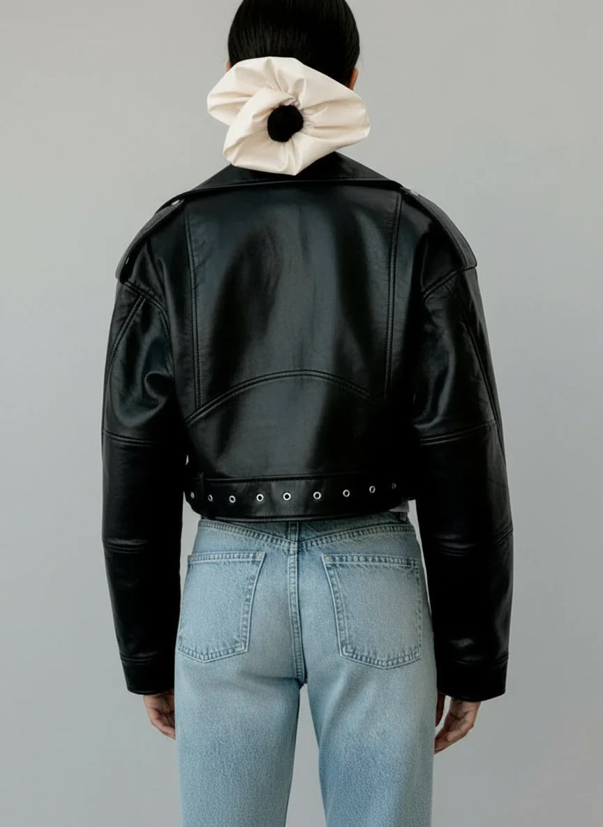 Zira | Damen Lederjacke Kurz Biker Stil Mit Gürtel - Image 4