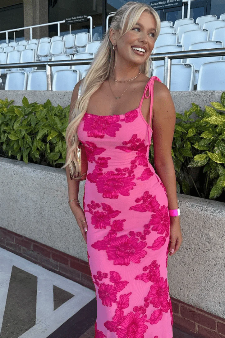 Ziska | Figurbetontes Rosa Floralen Maxikleid - Eleganz mit romantischem Flair - Image 3