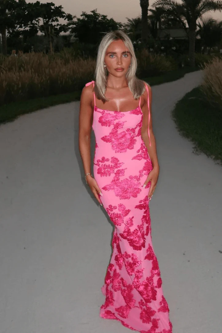 Ziska | Figurbetontes Rosa Floralen Maxikleid - Eleganz mit romantischem Flair - Image 6
