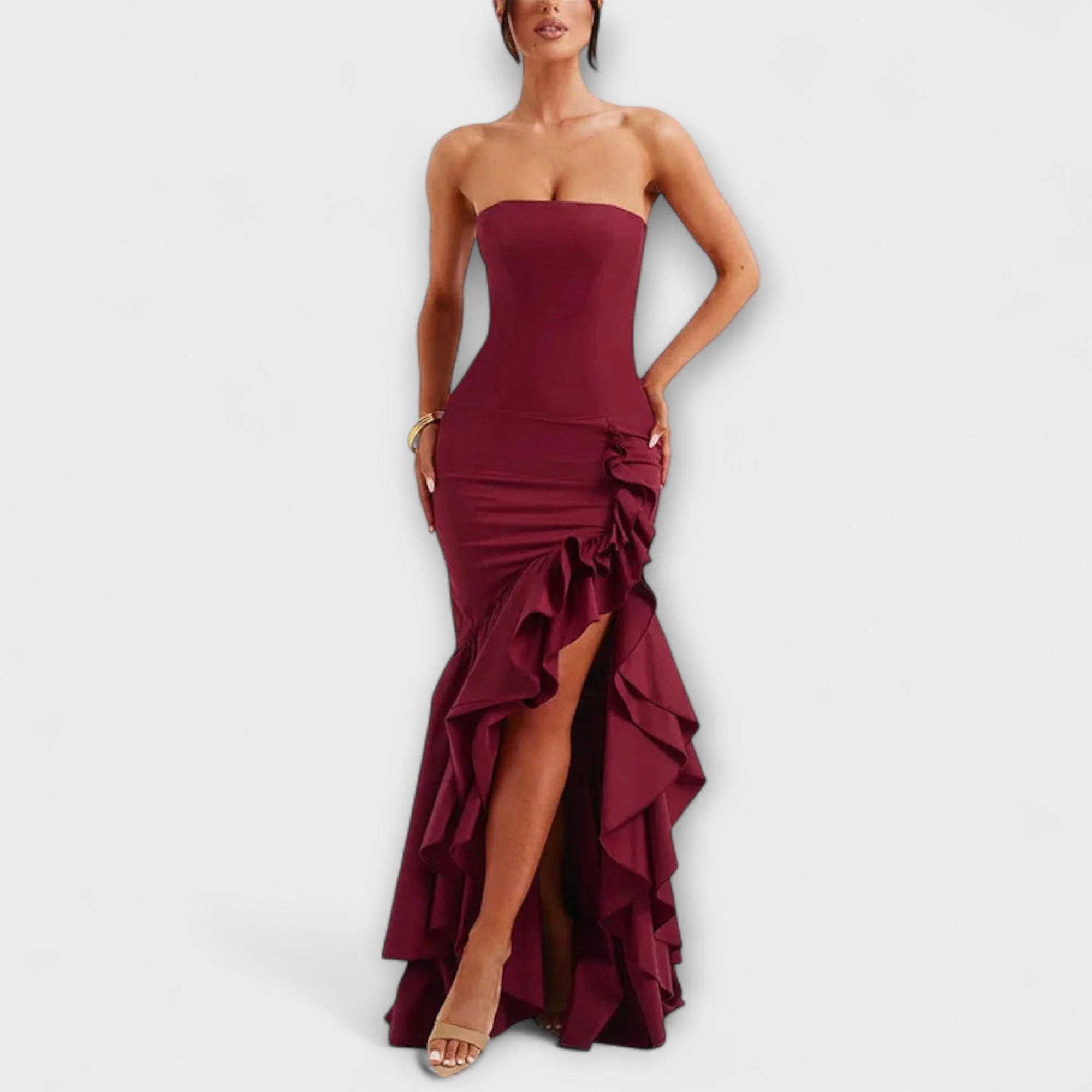 Zuri - Asymmetrisches Off-Shoulder Maxi-Kleid in Slim Fit - Image 2