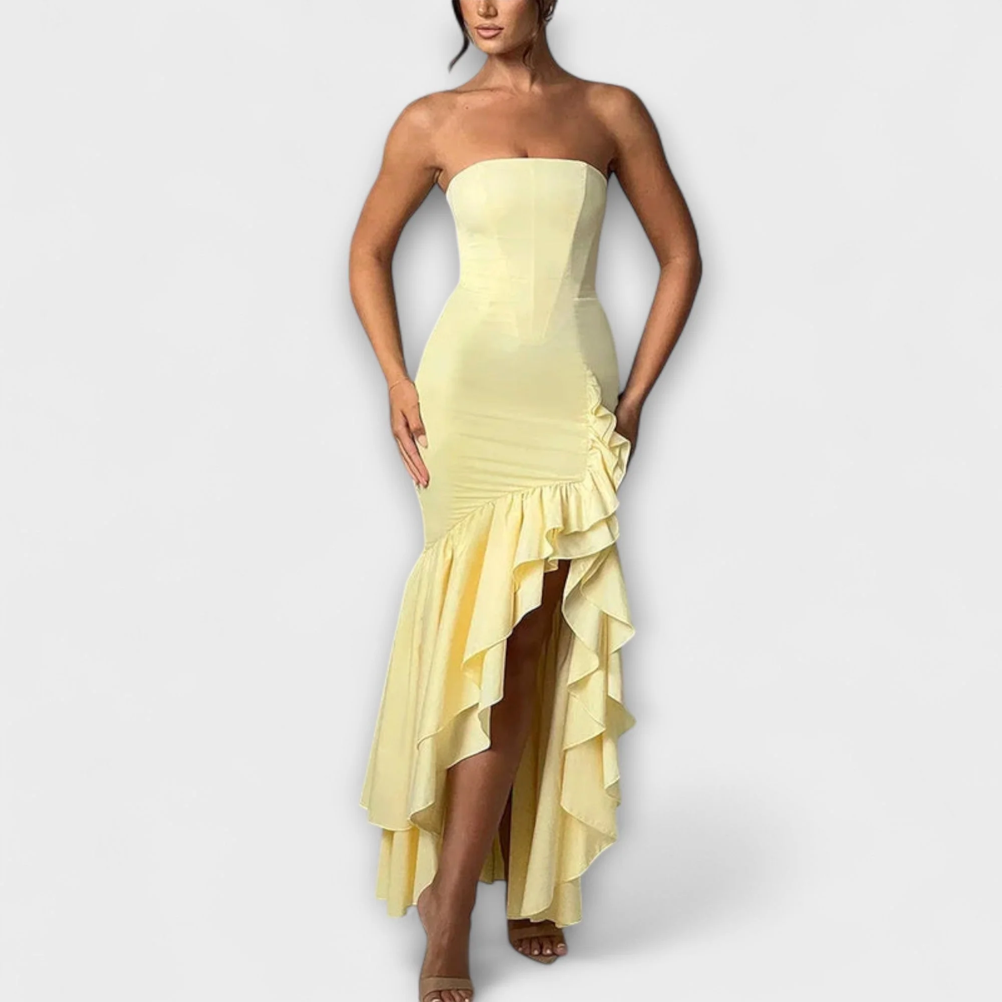 Zuri - Asymmetrisches Off-Shoulder Maxi-Kleid in Slim Fit - Image 3