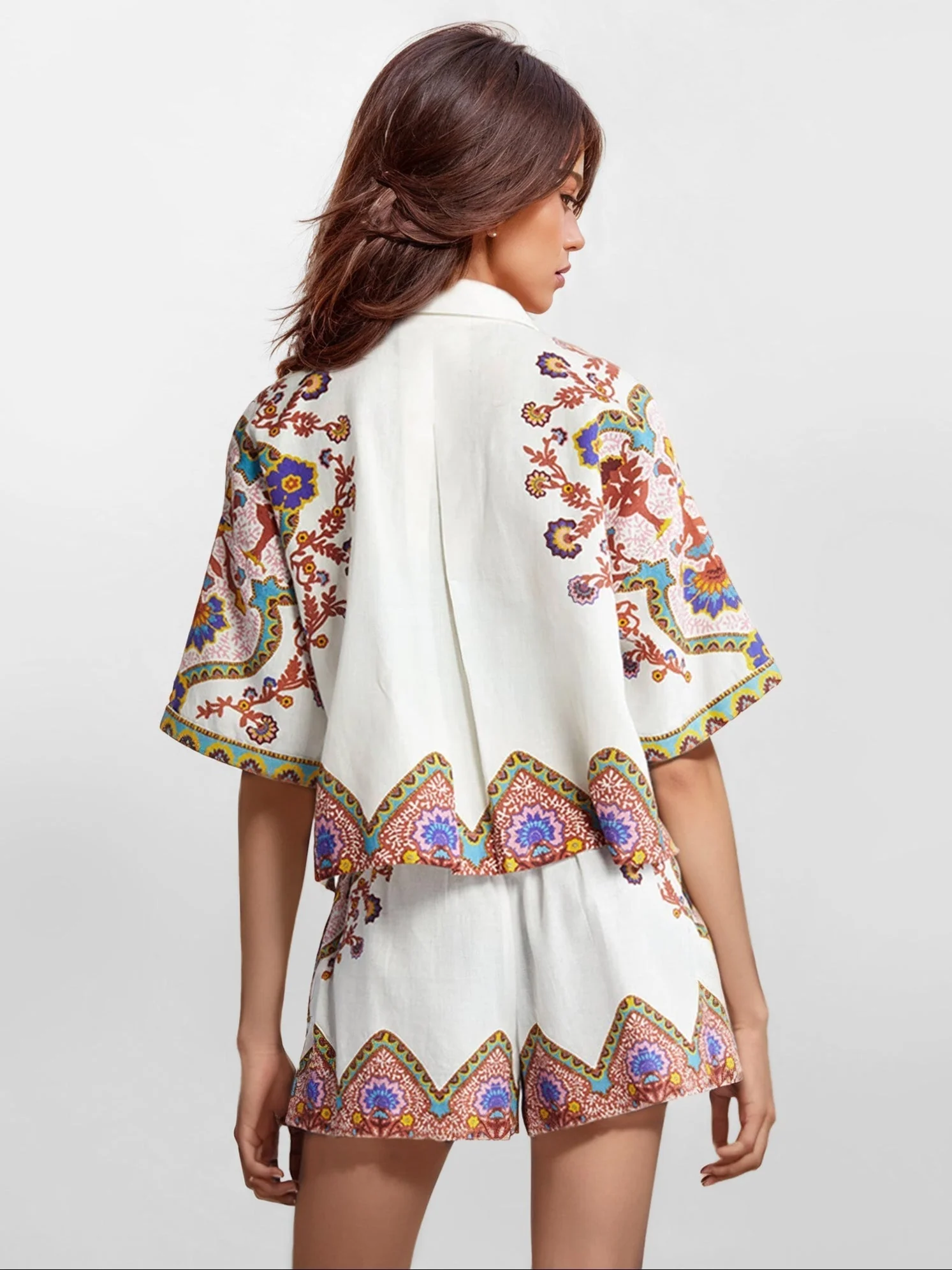 Zwei Stück Boho-Blumen-Set – Hemdkleid und Shorts in passenden Designs - Image 3