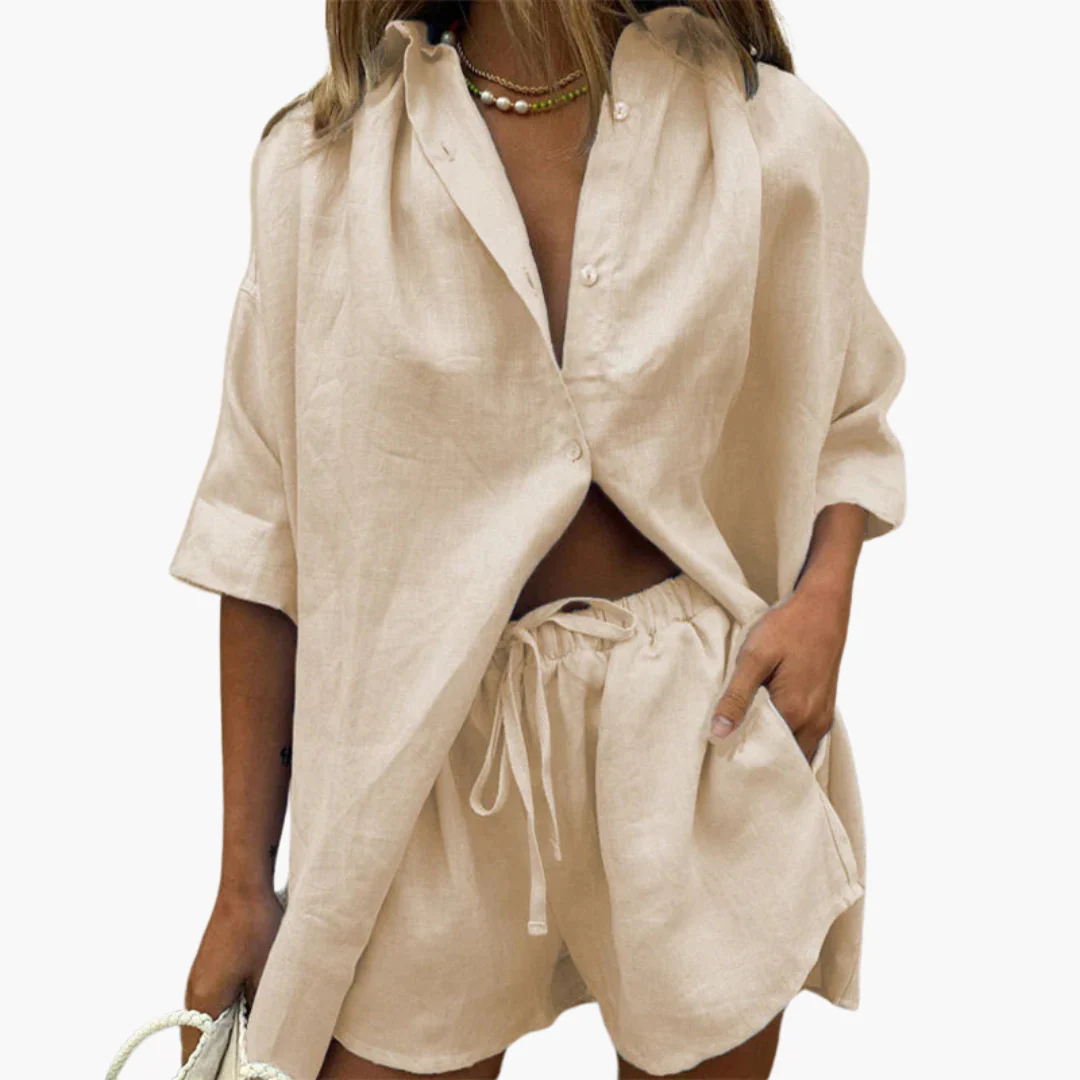 Zweiteiler Set für Damen - mit Knopfleiste und Shorts - Image 2