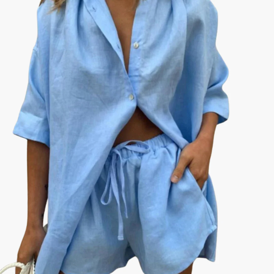 Zweiteiler Set für Damen - mit Knopfleiste und Shorts - Image 3