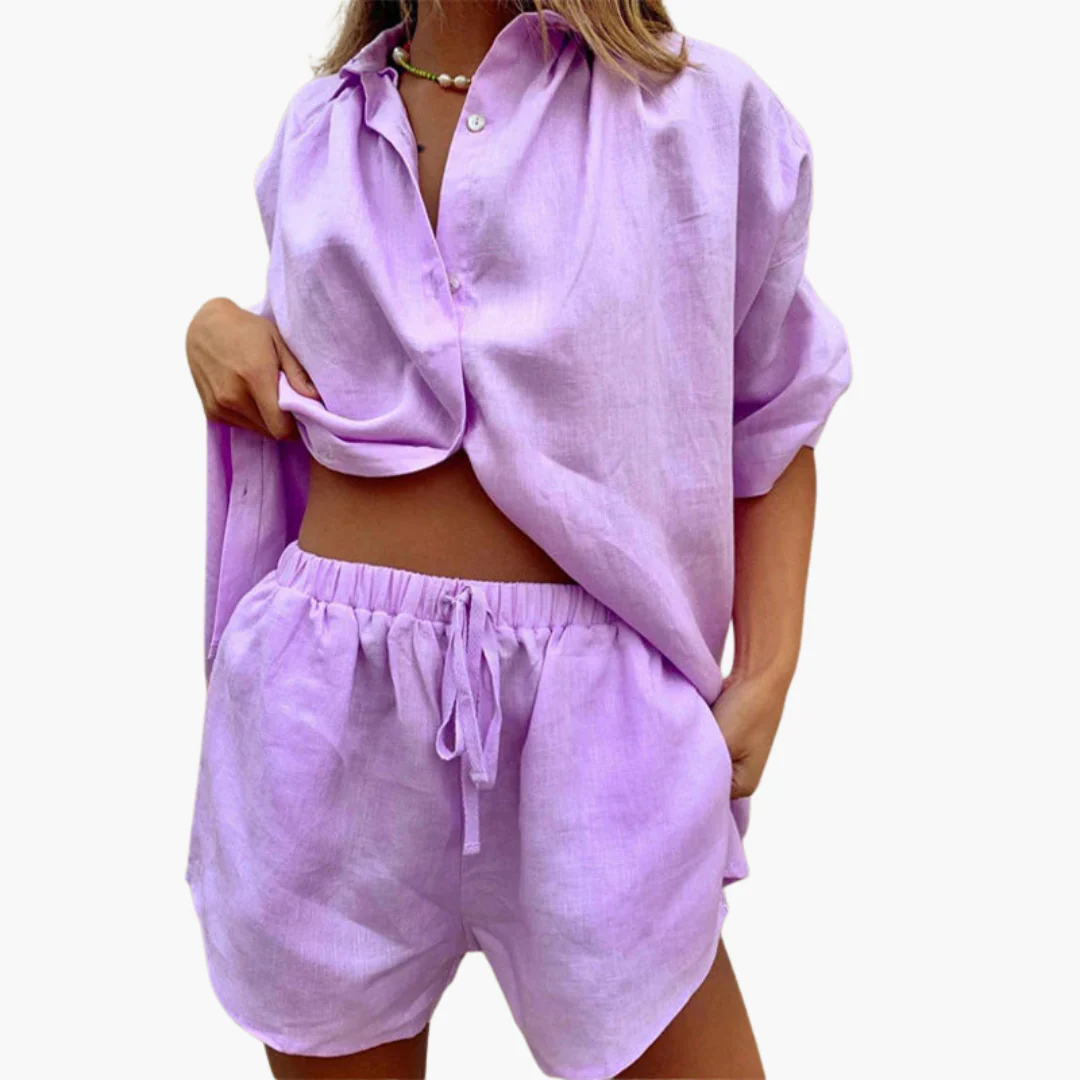 Zweiteiler Set für Damen - mit Knopfleiste und Shorts - Image 4
