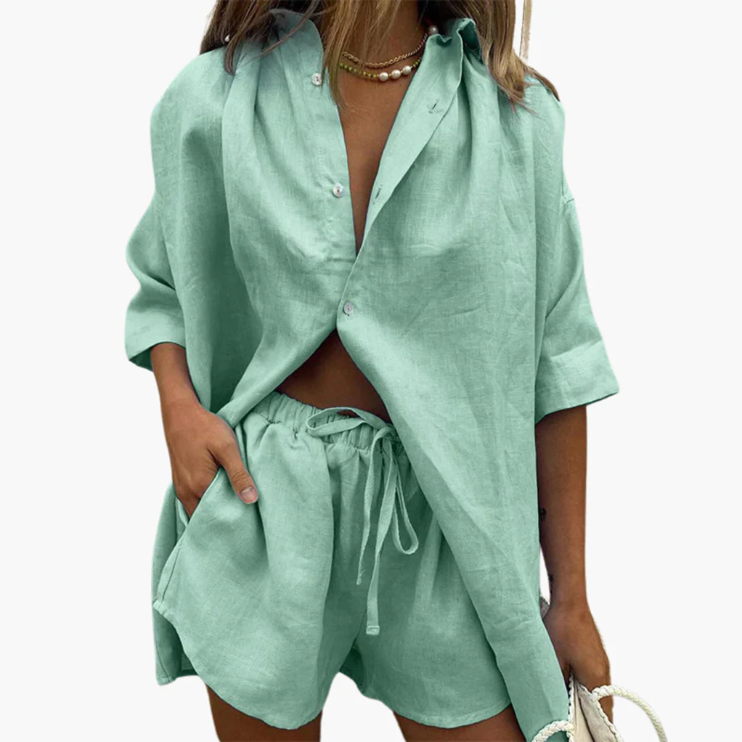 Zweiteiler Set für Damen - mit Knopfleiste und Shorts - Image 5