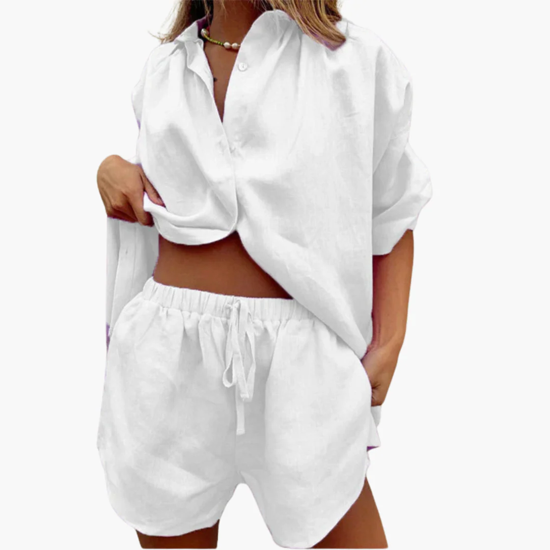 Zweiteiler Set für Damen - mit Knopfleiste und Shorts - Image 6