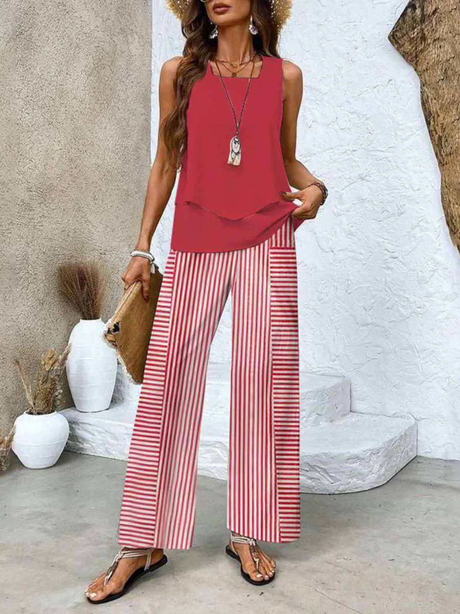 Zweiteiler-Set mit ärmellosem Top & weiter Hose – Sommerlook - Image 4