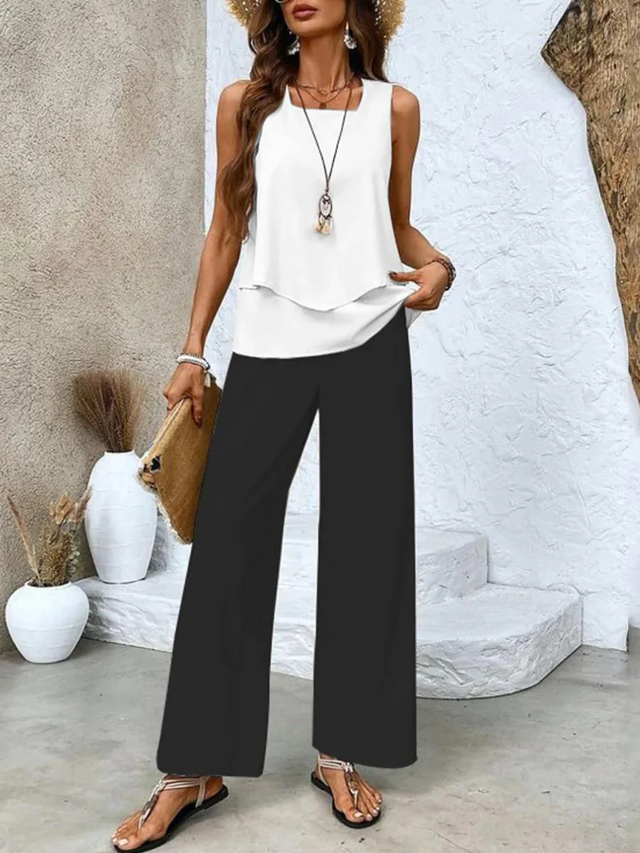 Zweiteiler-Set mit ärmellosem Top & weiter Hose – Sommerlook - Image 8