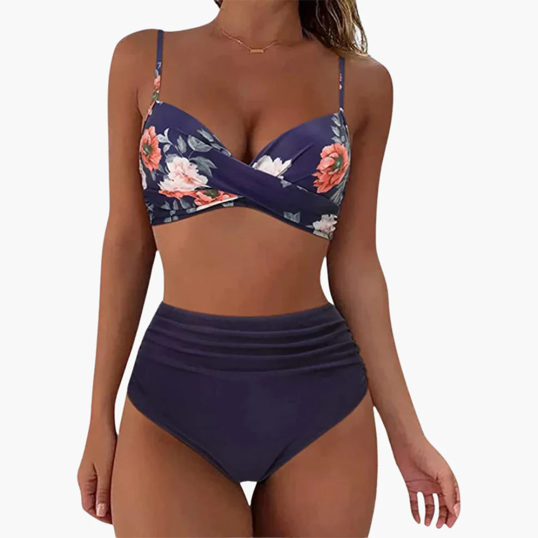 Zweiteiliges Bikini-Set - Damen Bademode mit Blumenprint & Bund - Image 4