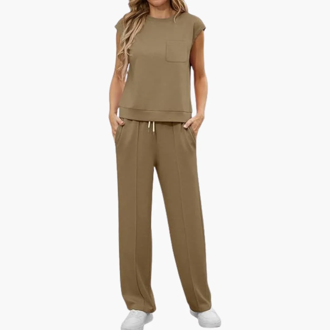 Zweiteiliges Sommer Set für Damen mit Kappärmeln und Taschen - Image 2