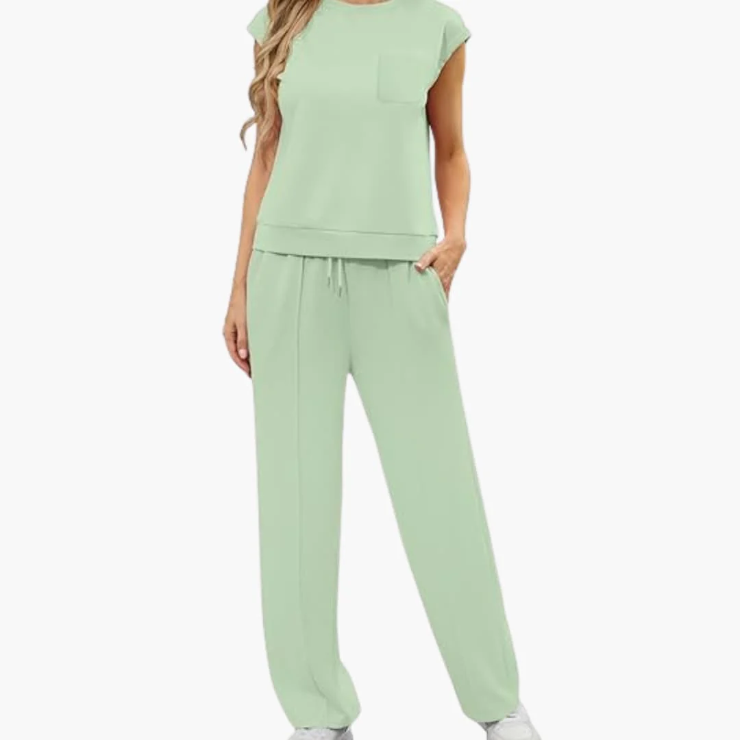 Zweiteiliges Sommer Set für Damen mit Kappärmeln und Taschen - Image 7