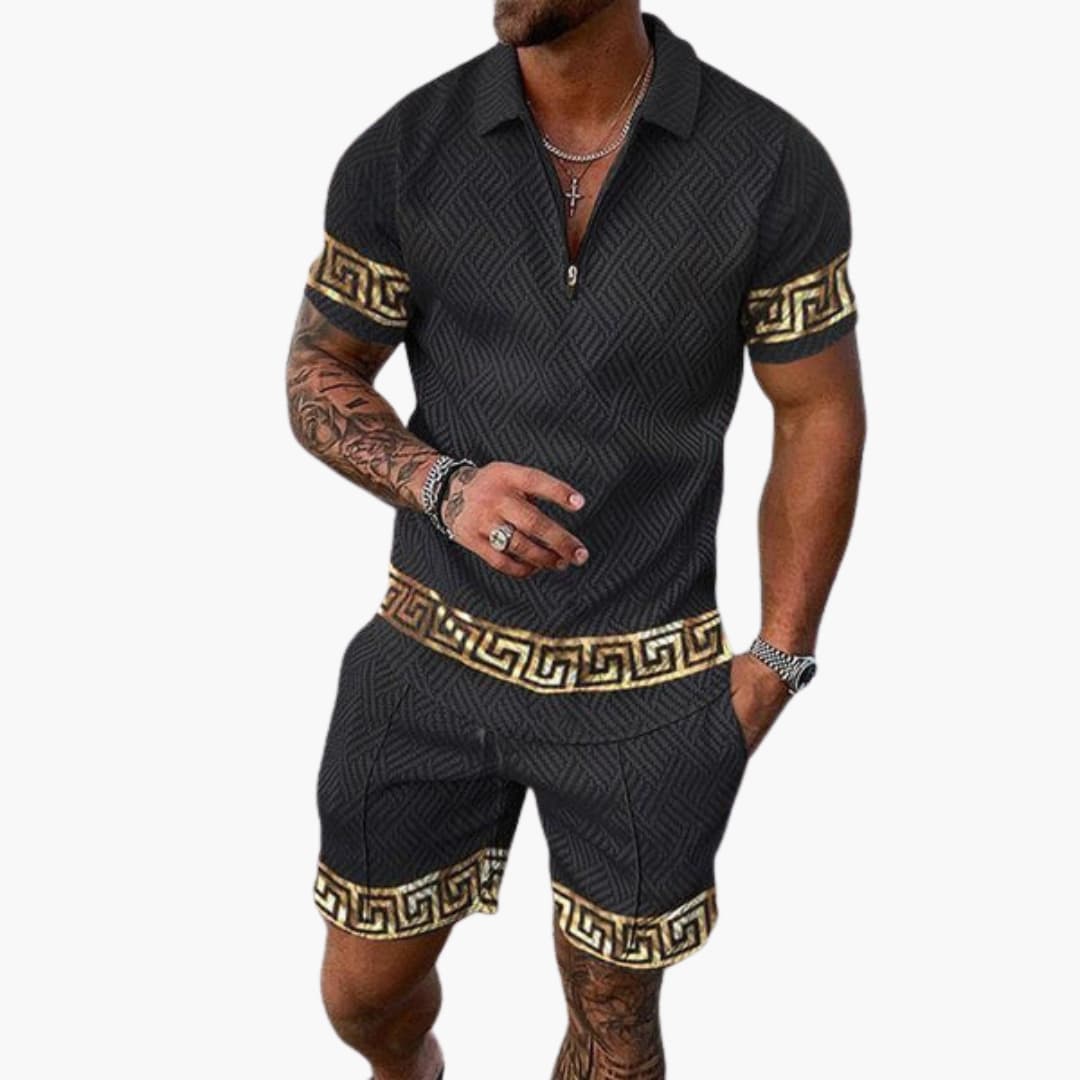 Zweiteiliges Sommer-Set für Herren mit Halbzip und Zierbündchen