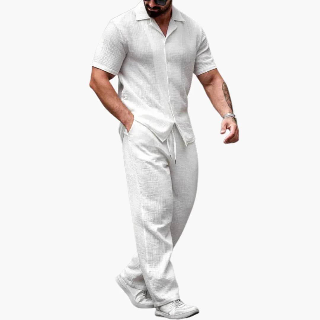 Zweiteiliges Sommer Set für Herren mit Kurzarmhemd und Hose - Image 2